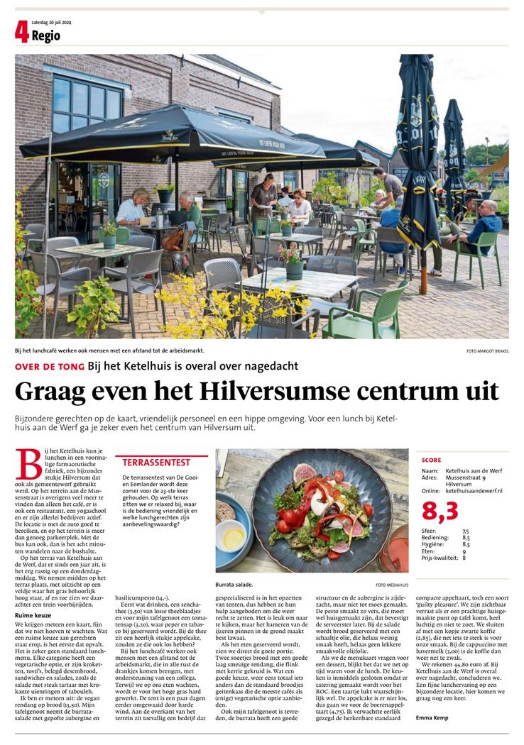 Lovende recensie over Ketelhuis aan de Werk in De Gooi en Eemlander Lovende recensie over Ketelhuis aan de Werk in De Gooi en Eemlander